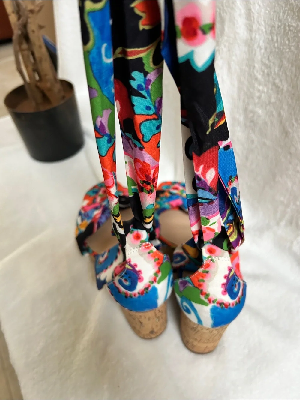 IMPO Multicolor Floral Tie-Ankle Heeled Sandals